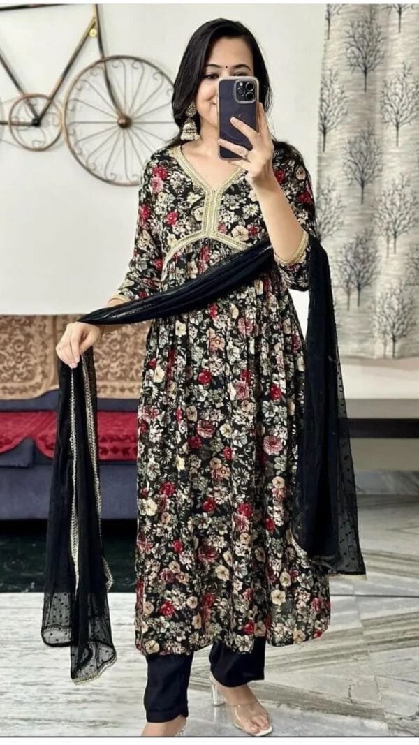 Aaliya Black Floral Alia Cut Suit Set