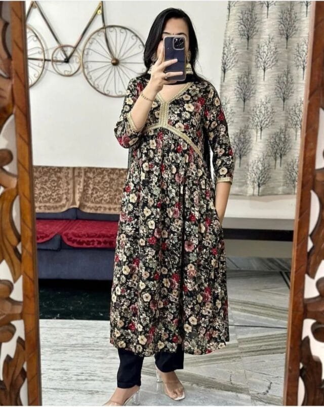 Aaliya Black Floral Alia Cut Suit Set