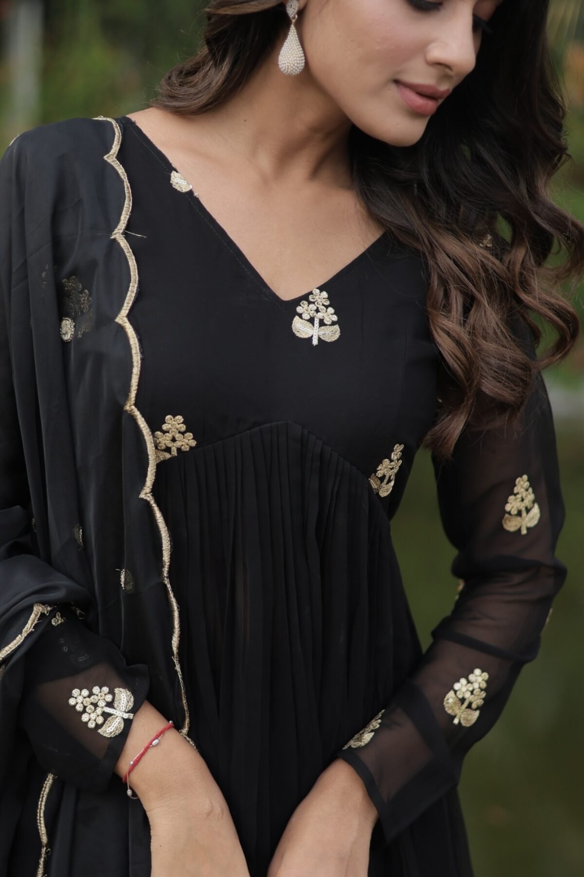 white christmas dresses Elegant Black Party Wear Alia Cut Anarkali Gown with Dupatta & Bottom Set main image 1