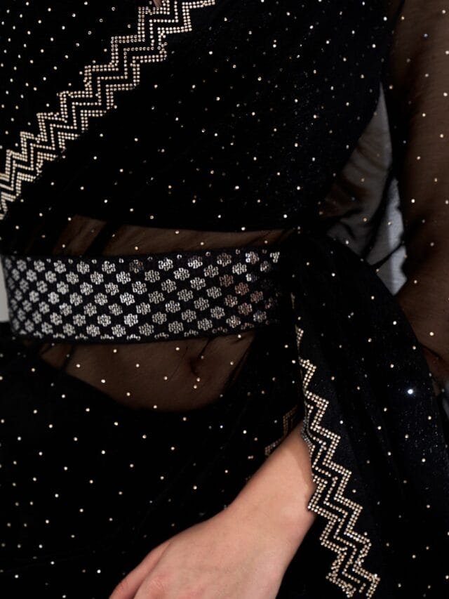 BLACK COLOUR SHIMMER CHIFFON SAREE