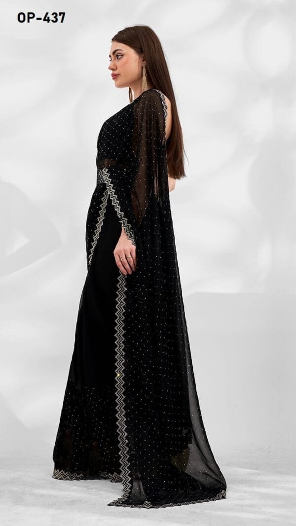 BLACK COLOUR SHIMMER CHIFFON SAREE