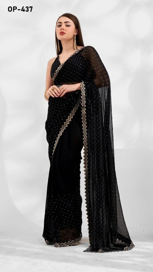 BLACK COLOUR SHIMMER CHIFFON SAREE