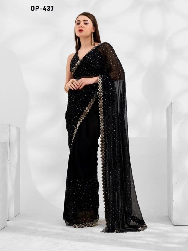 BLACK COLOUR SHIMMER CHIFFON SAREE