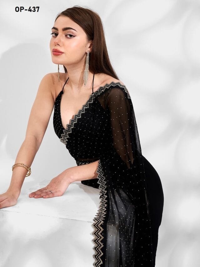 BLACK COLOUR SHIMMER CHIFFON SAREE