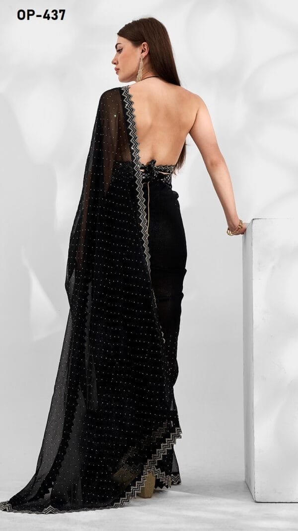 BLACK COLOUR SHIMMER CHIFFON SAREE