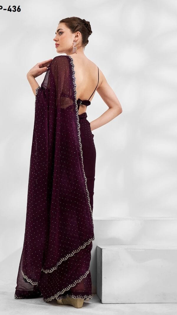 BROWN COLOUR SHIMMER CHIFFON SAREE