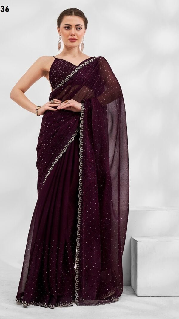 BROWN COLOUR SHIMMER CHIFFON SAREE