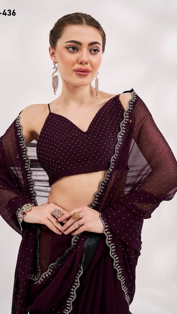 BROWN COLOUR SHIMMER CHIFFON SAREE