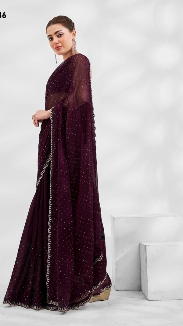 BROWN COLOUR SHIMMER CHIFFON SAREE