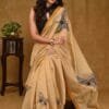 Biscuit Colour Plain Linen New Fancy Saree