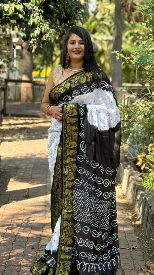 Black Colour Bandhej Print Sarees