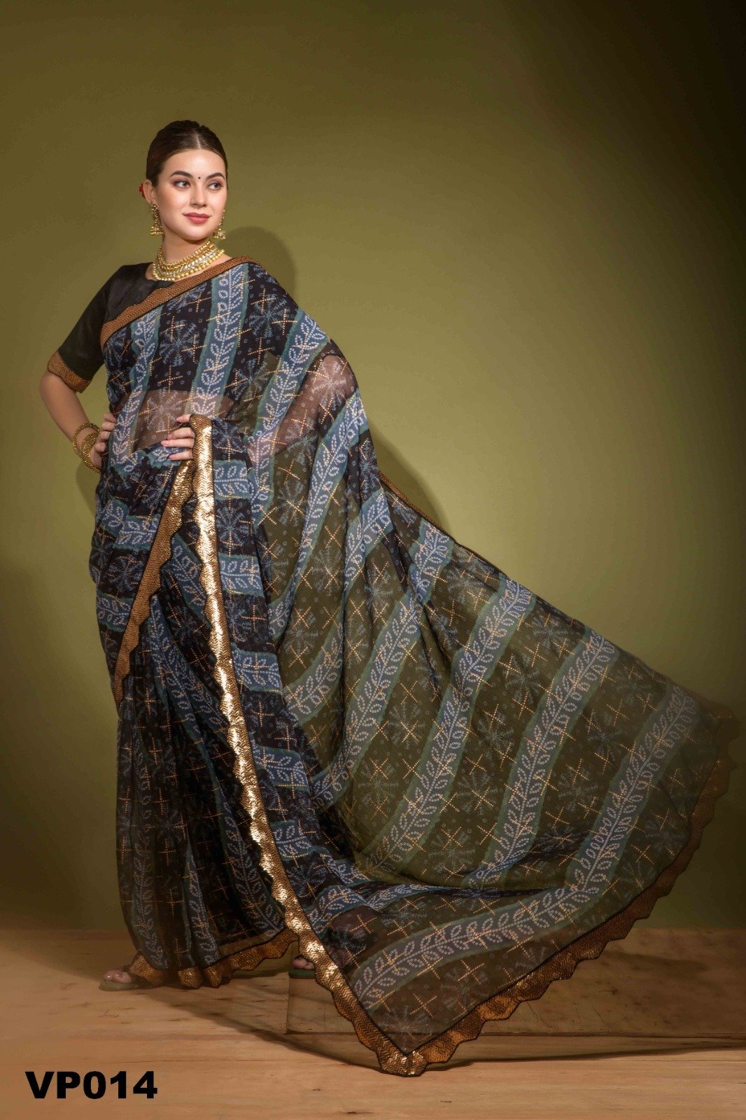 Check Printed Georgette Bandhani Saree, Ethnic Wear, Sarees Free Delivery  India.