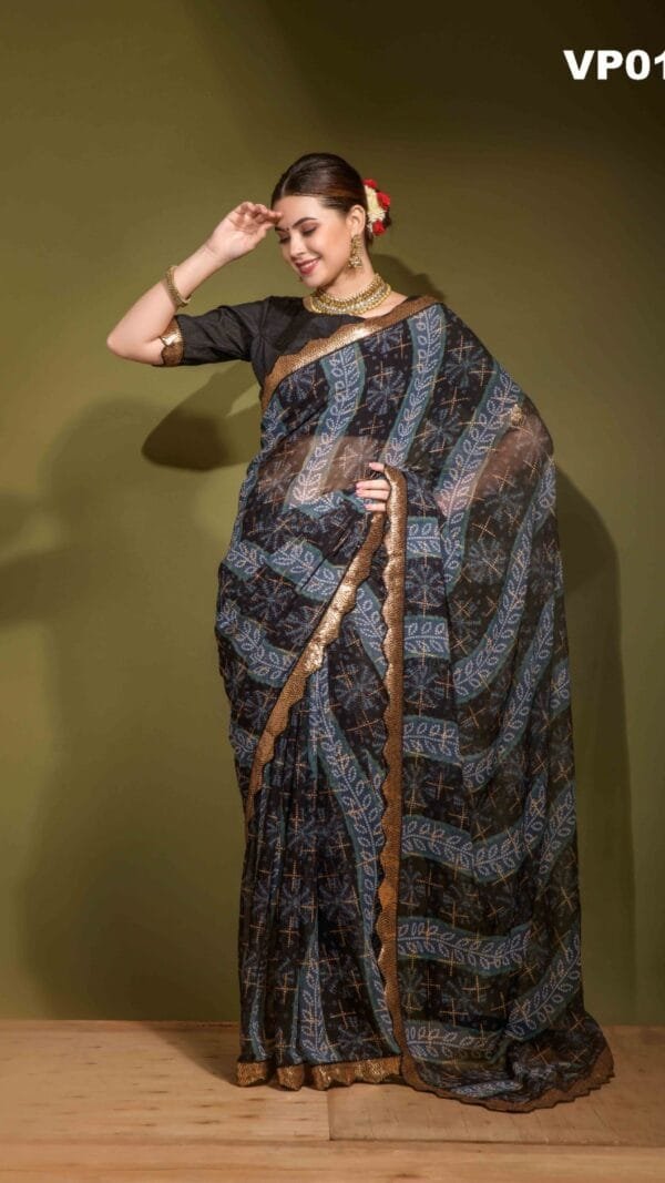 Black Colour Georgette Chiffon Bandhani Saree