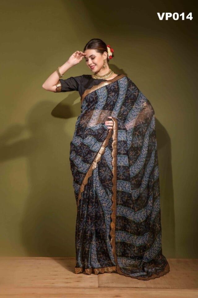 Black Colour Georgette Chiffon Bandhani Saree