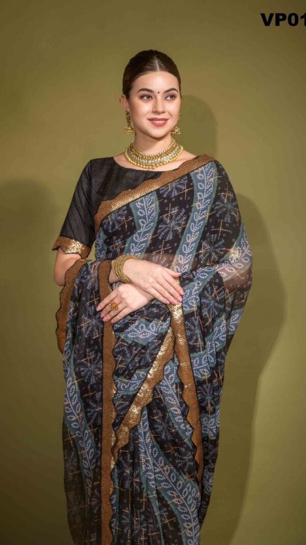 Black Colour Georgette Chiffon Bandhani Saree