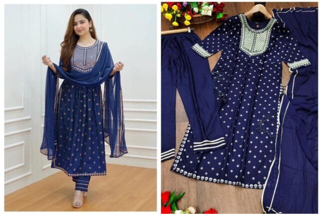 Blue Colour Alia Cut Dresses