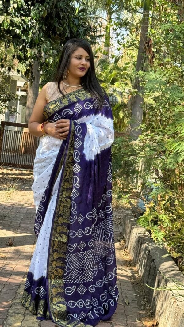 Blue Colour Bandhej Print Sarees