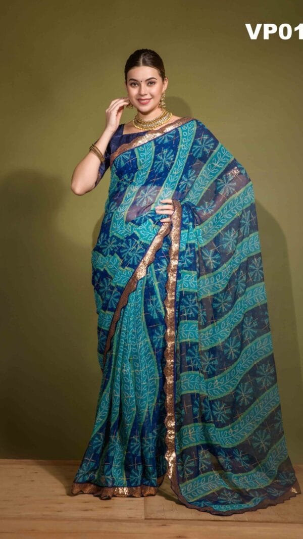 Blue Colour Georgette Chiffon Bandhani Sarees