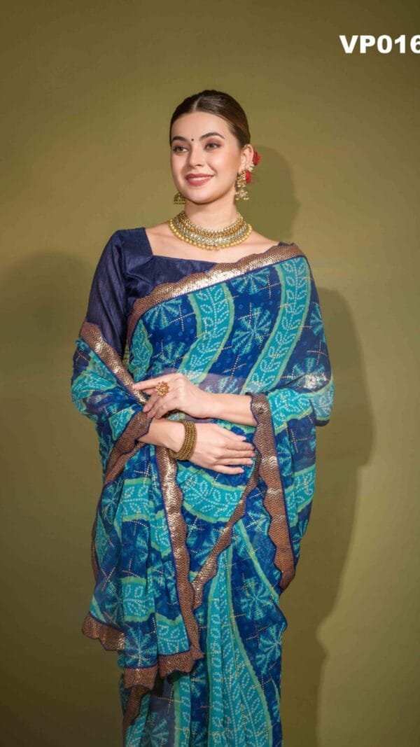 Blue Colour Georgette Chiffon Bandhani Sarees