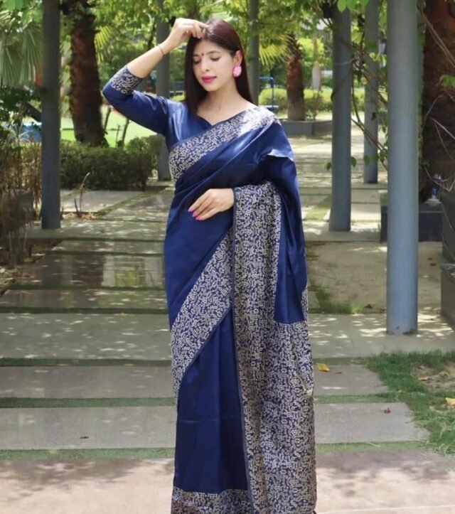 Blue Colour Soft Lichi Silk Cloth Saree