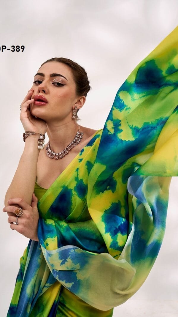 GREEN COLOUR SATIN GEORGETTE SAREE