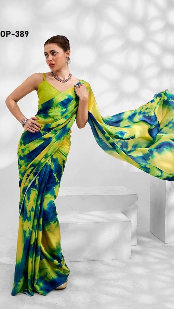 GREEN COLOUR SATIN GEORGETTE SAREE