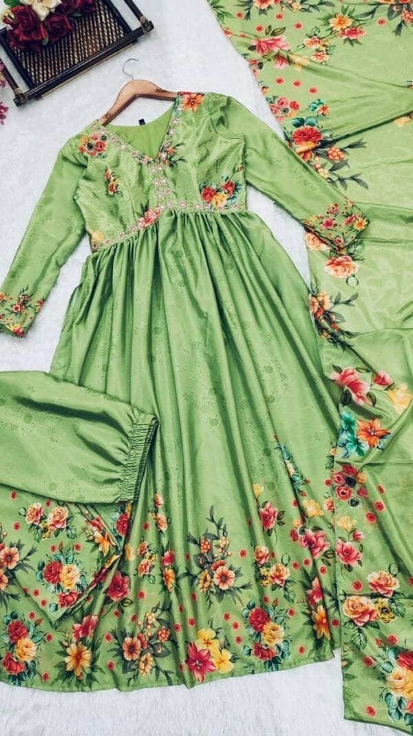 Green Color Alia Cut Dresses Trendy