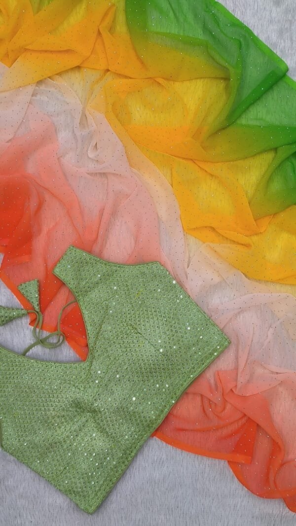 Green Colour Georgette Swarovski Diamond Saree