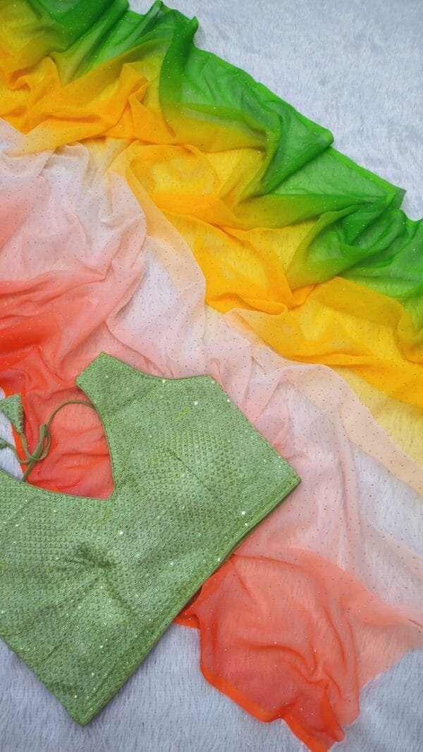 Green Colour Georgette Swarovski Diamond Saree