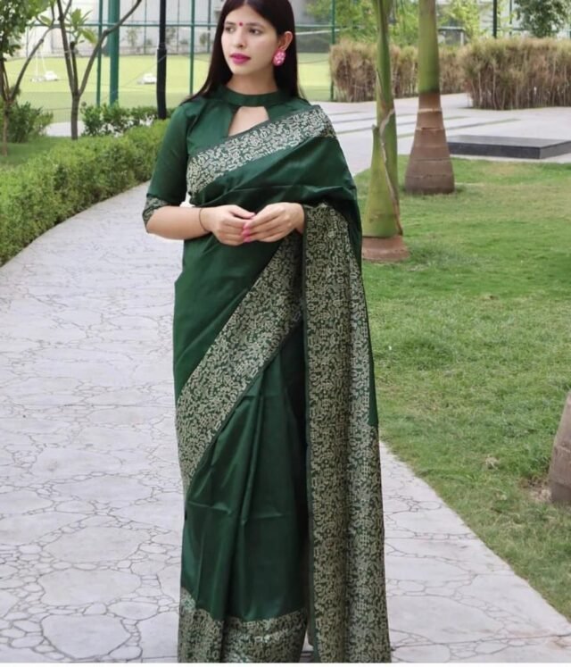 Green Colour Soft Lichi Silk Cloth Saree