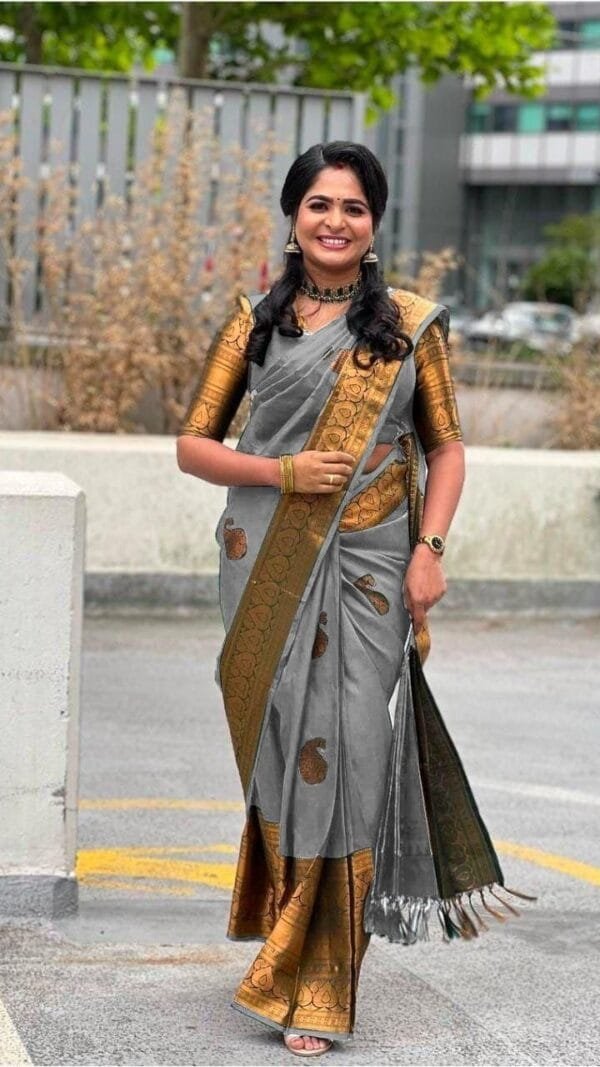 Grey Colour Organic Banarasi Sarees