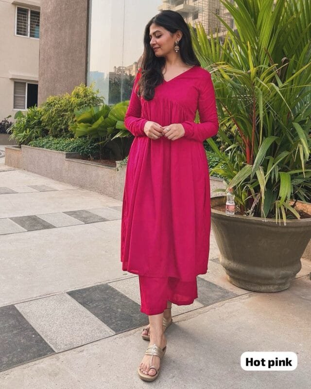 Hot Pink Fashionable Alia Cut Dresses