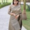 Light Grey Colour Soft Lichi Silk Cloth Saree