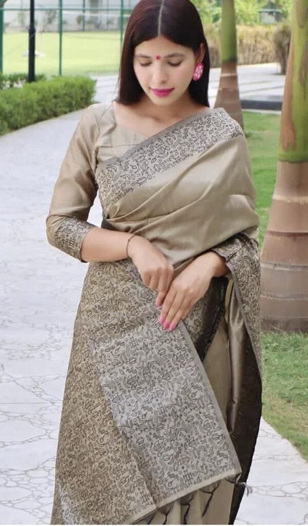 Light Grey Colour Soft Lichi Silk Cloth Saree