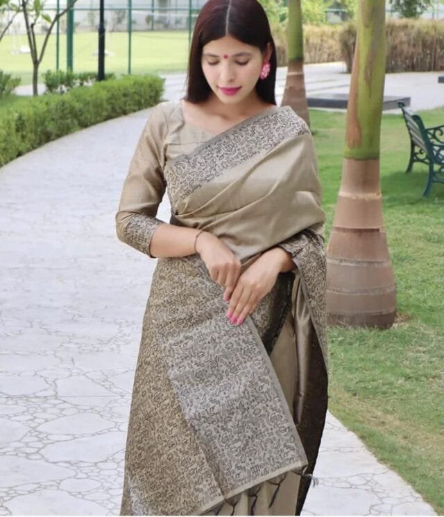 Light Grey Colour Soft Lichi Silk Cloth Saree