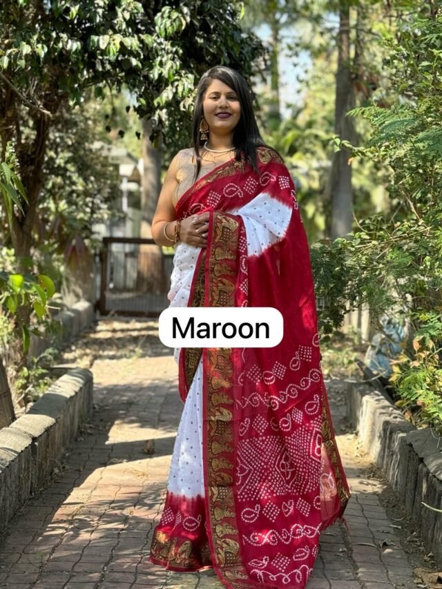 Maroon Colour Bandhej Print Sarees