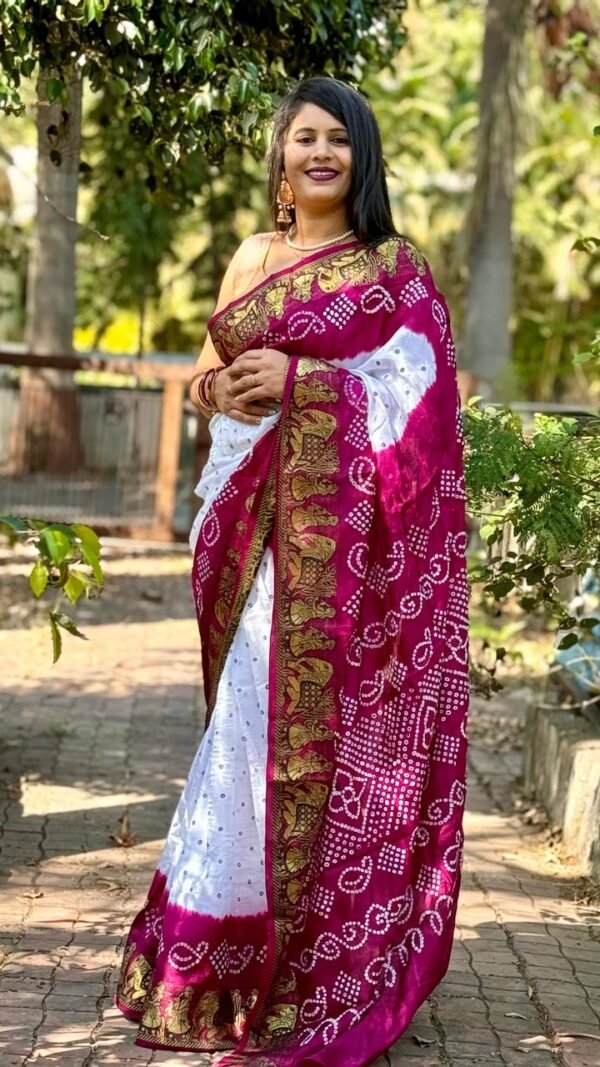 Megenta Colour Bandhej Print Sarees
