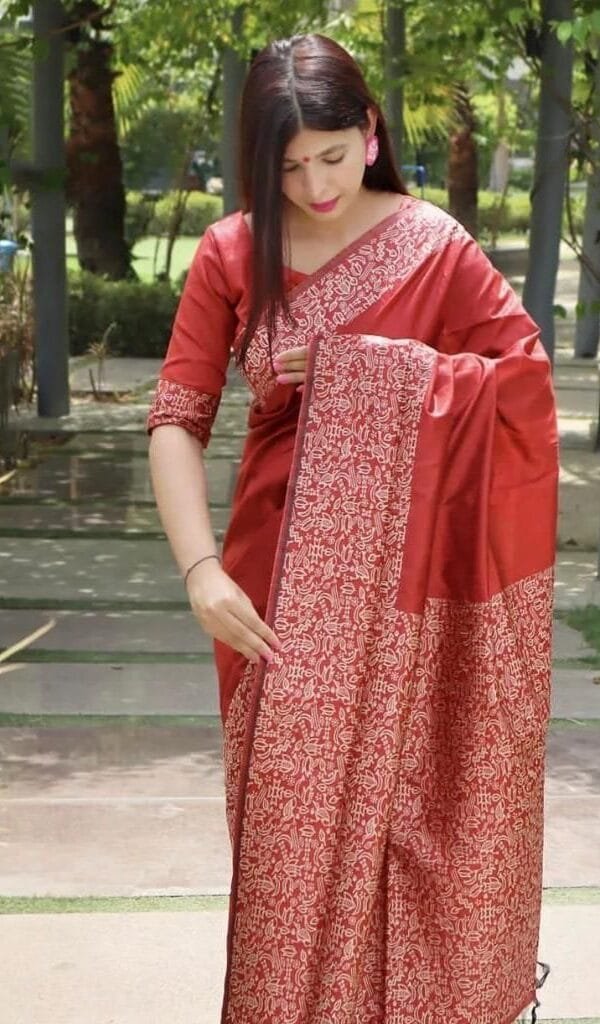 Orange Colour Soft Lichi Silk Cloth Saree