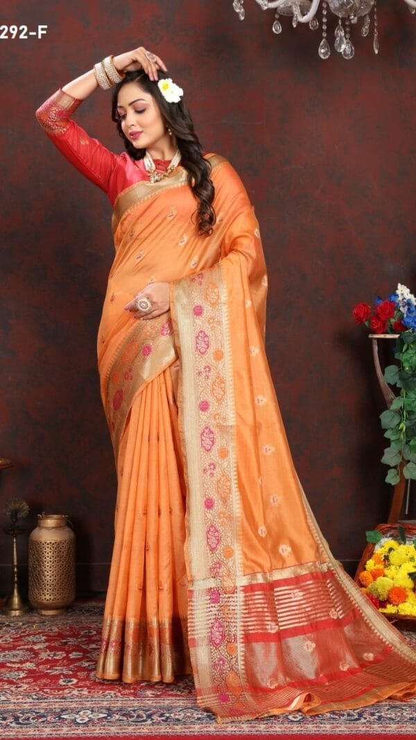 Orange Soft Katan Silk Saree with Zari Weaving