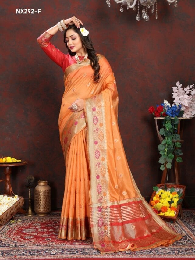 Orange Soft Katan Silk Saree with Zari Weaving