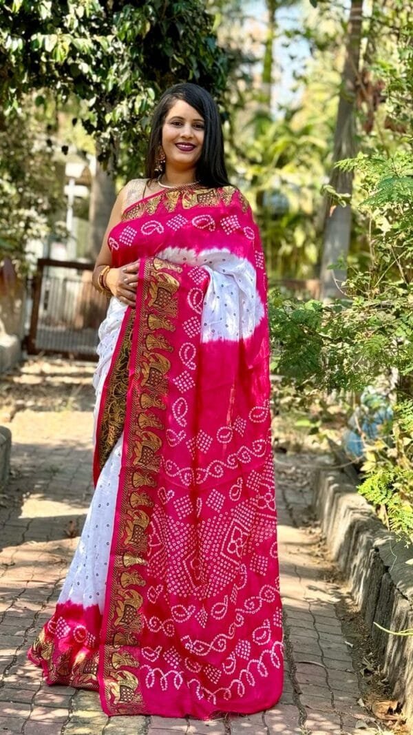 Pink Colour Bandhej Print Sarees