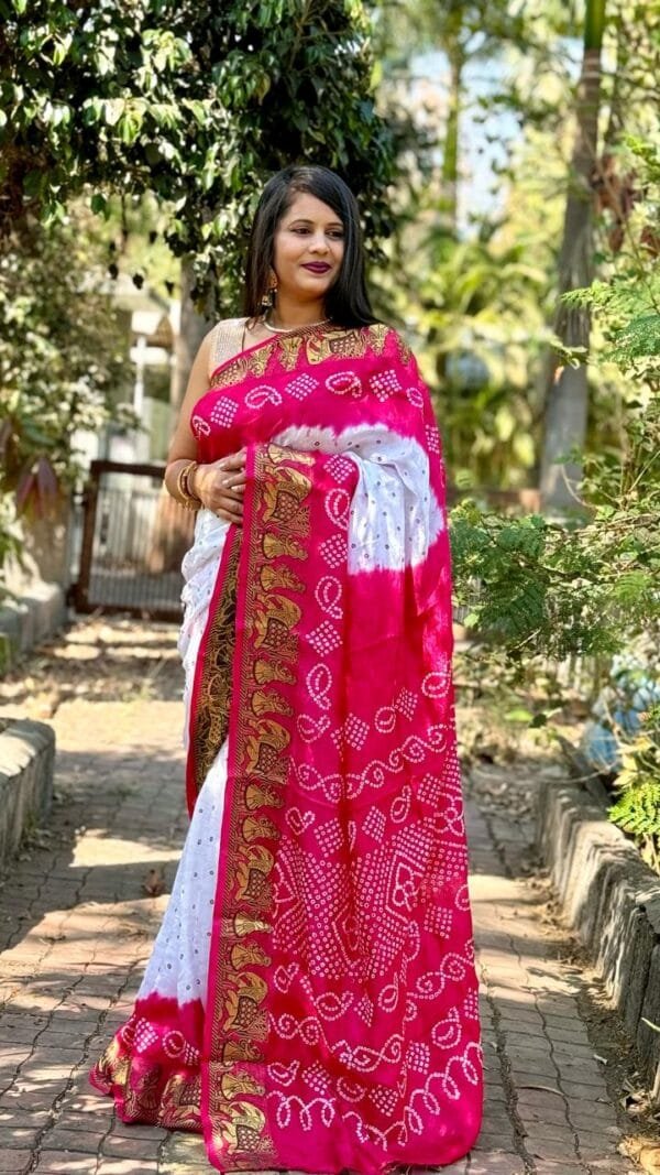 Pink Colour Bandhej Print Sarees