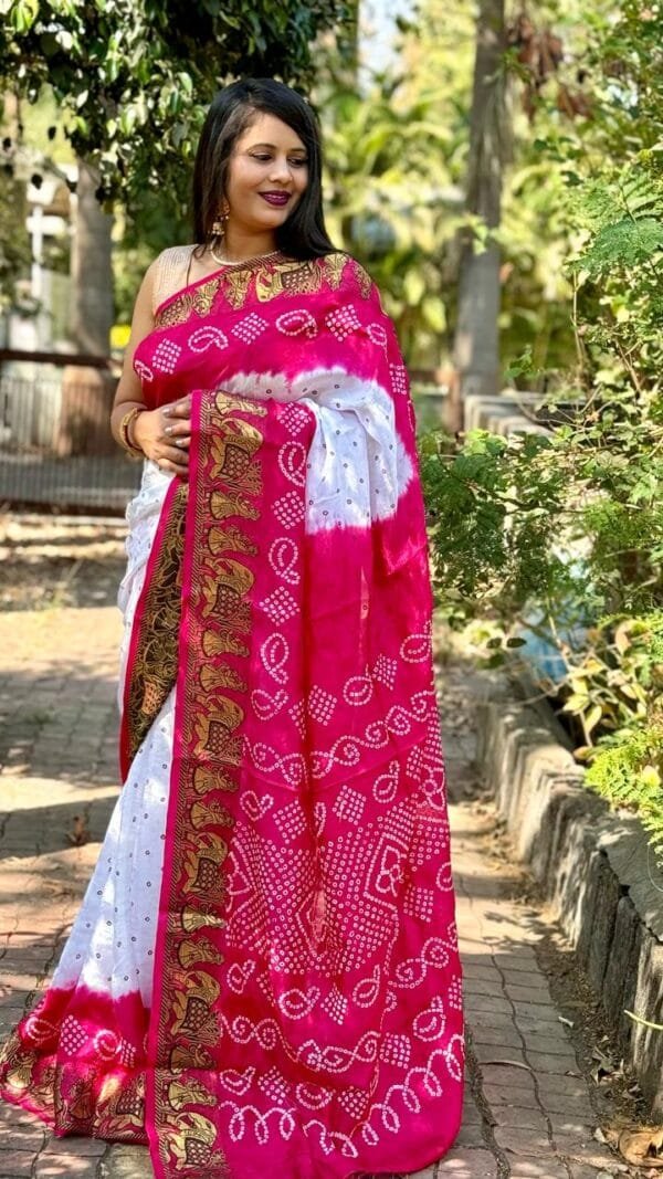 Pink Colour Bandhej Print Sarees