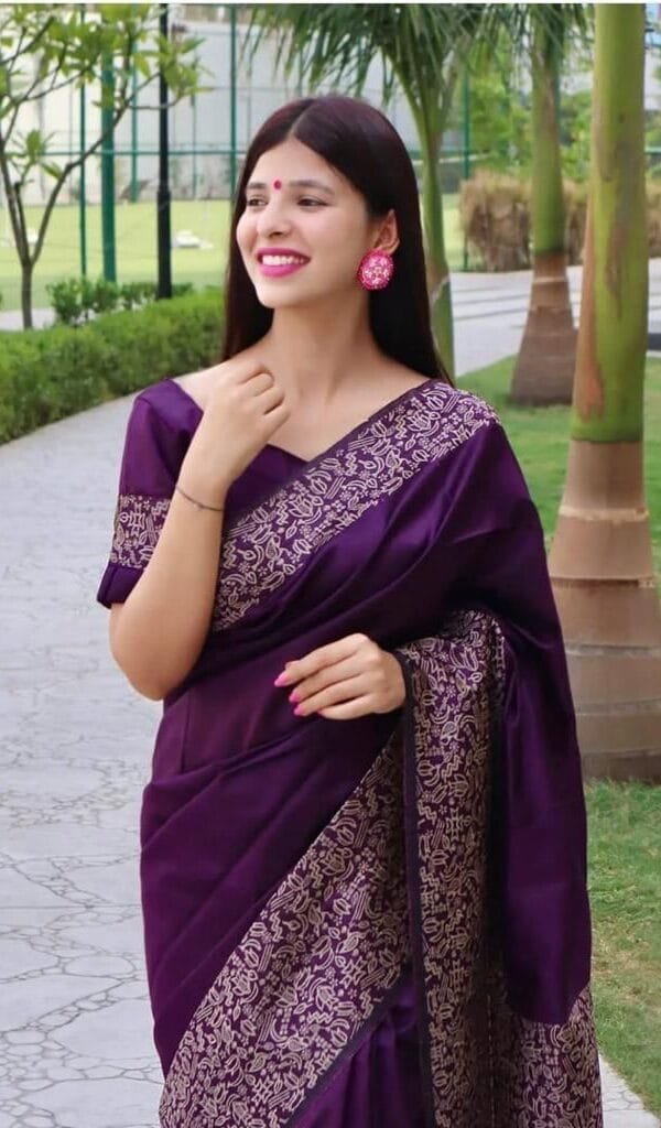 Purple Colour Soft Lichi Silk Cloth Saree