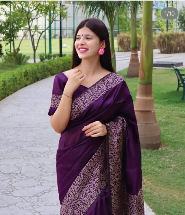 Purple Colour Soft Lichi Silk Cloth Saree