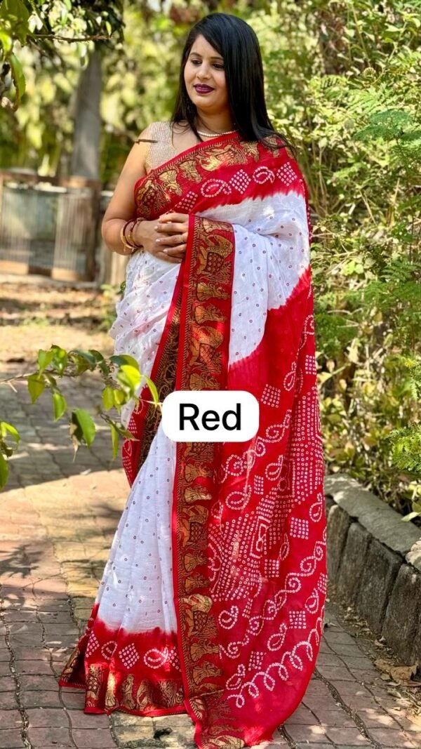 Red Colour Bandhej Print Sarees