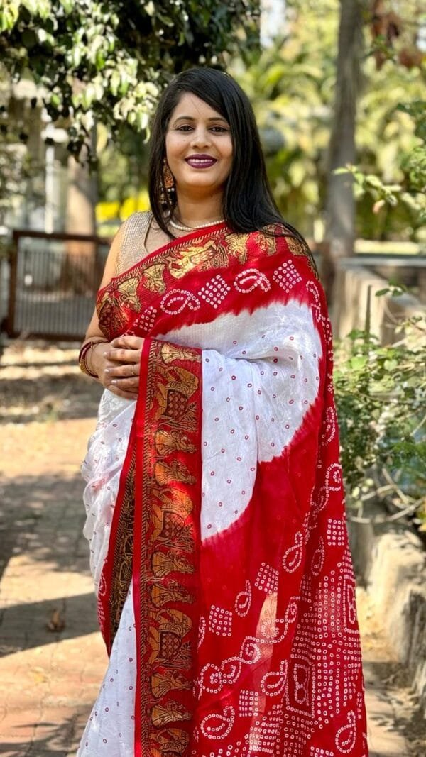 Red Colour Bandhej Print Sarees