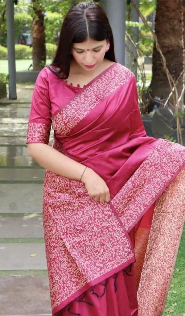 Red Colour Soft Lichi Silk Cloth Saree