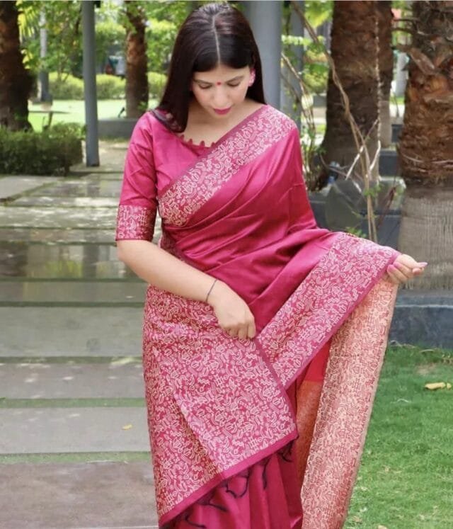 Red Colour Soft Lichi Silk Cloth Saree