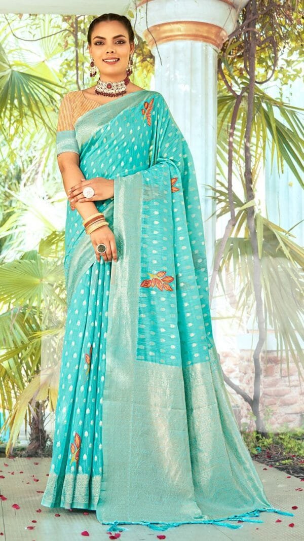Sky Blue Cotton Saree